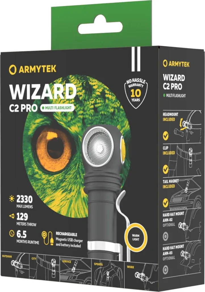 Lampe Frontale Multi-Lumière Wizard C2 Pro Armytek USB Blanc Chaud - 25