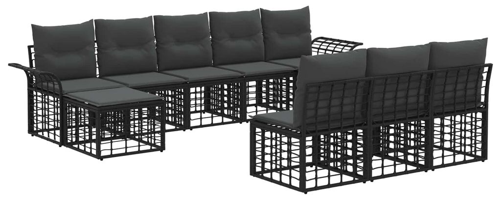 vidaXL Outdoor-Sofagarnitur 9 pcs Schwarz und Dunkelgrau Polyester