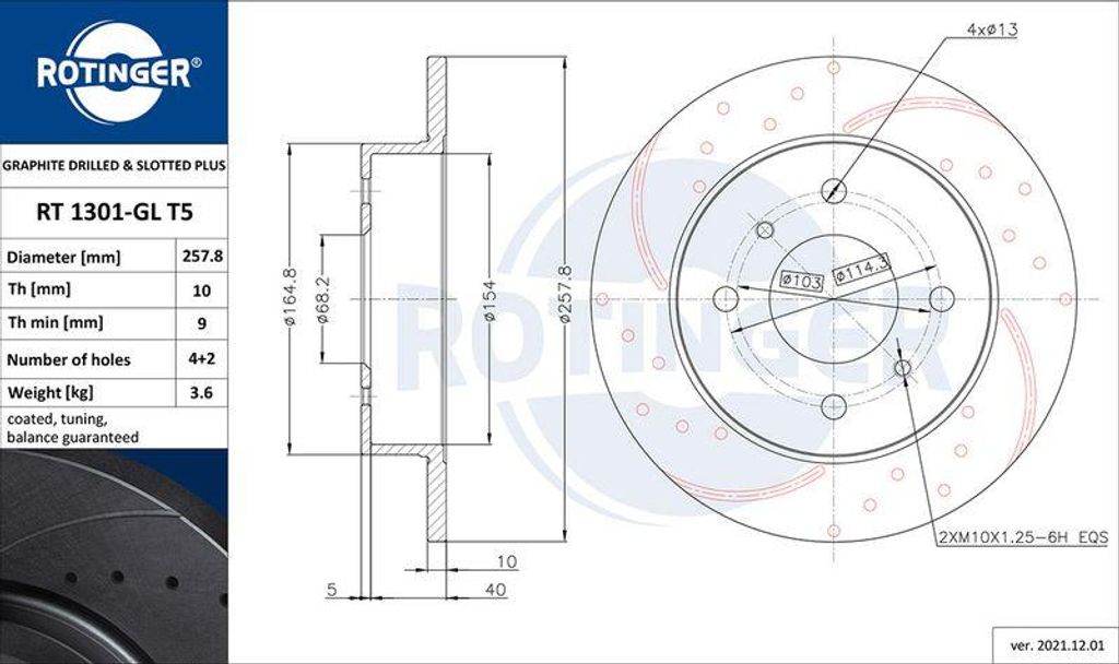 ROTINGER RT 1301-GL T5 Bremsscheibe OE 4320299J01 kompatibel mit Primera, Almera