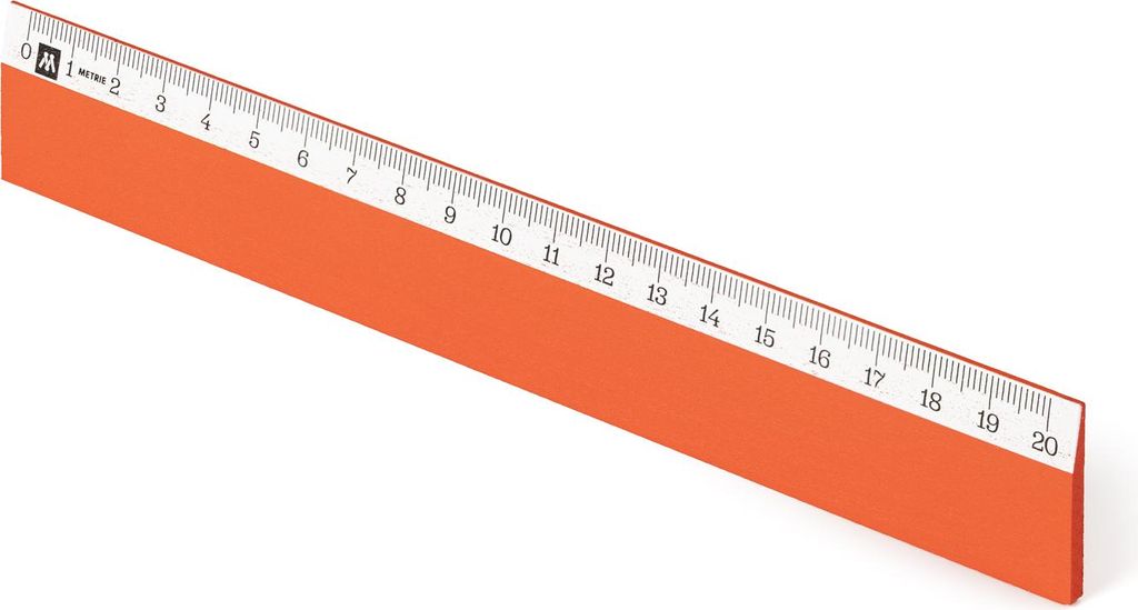 Metrie | Scholar-W20NO Holzlineal orange mit weißem Streifen unter der Skala | 20 cm