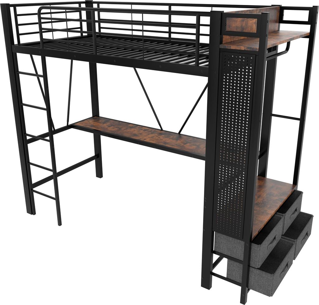OKWISH Lit Mezzanine 90x200 cm – Bureau, LED et USB – Sans Image du produit 