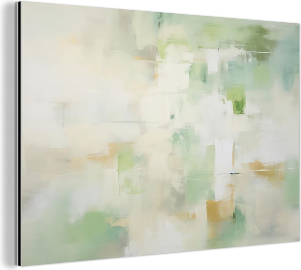 MuchoWow Wanddekoration Metall Metallbild Wandkunst 120x80 cm Abstrakt - Kunst - Weiß - Grün - Modern MuchoWow Aluminium Gemälde - Alu Bild