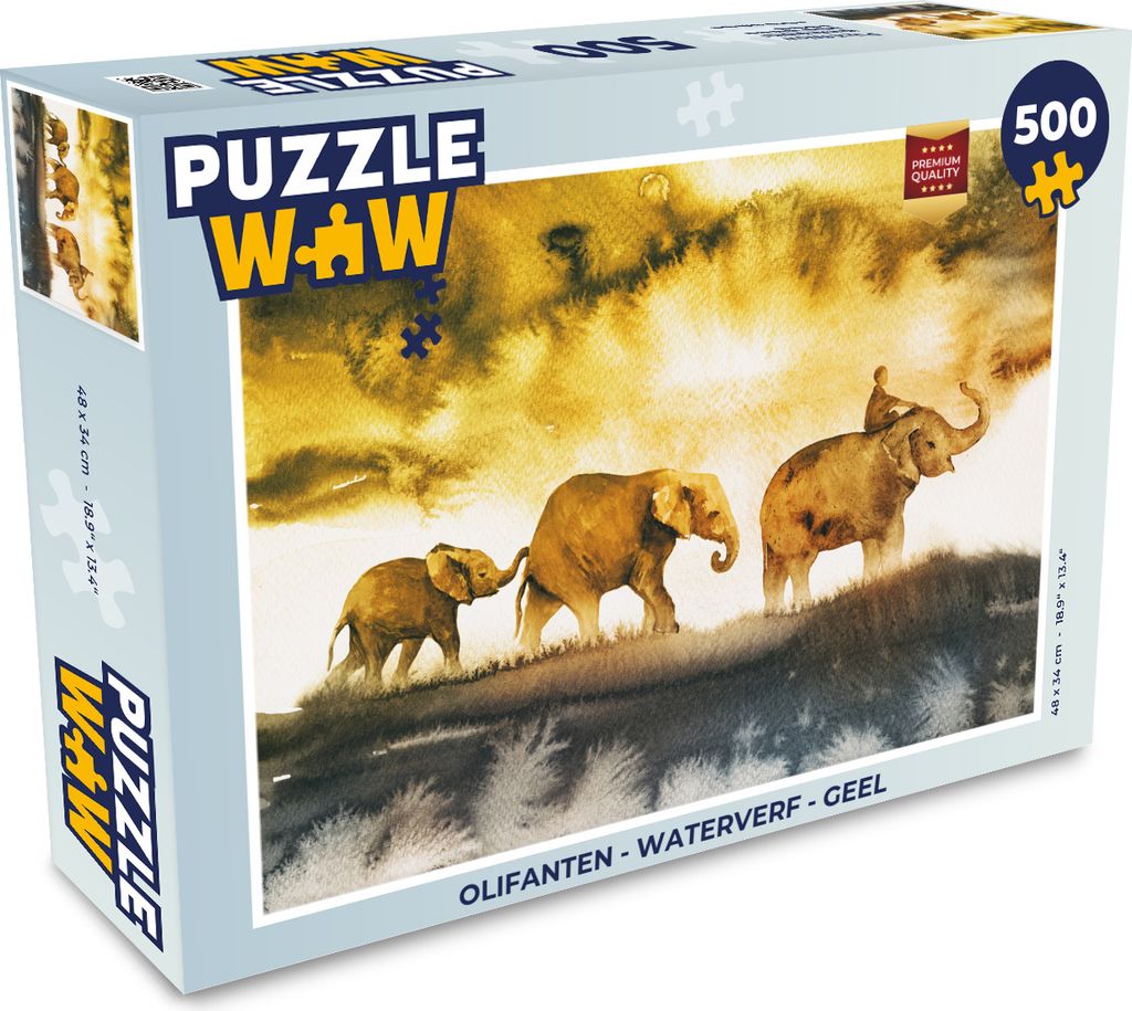 MuchoWow Puzzle 500 Teile Elefanten - Aquarell - Gelb - 500 Teile - Kinder - Selberbauen - Puzzlespiele