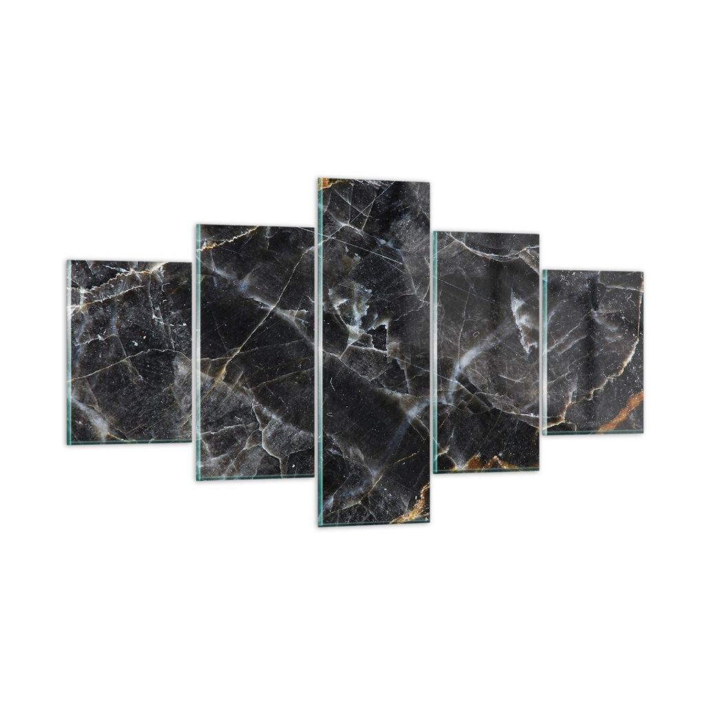 Bilder auf glas - 5 Teile - Marmor Stein Schwarz - 125x70cm - Glasbilder - Wandbilder - Bilder - zum Aufhängen bereit - Wanddekoration aus Glas - ...