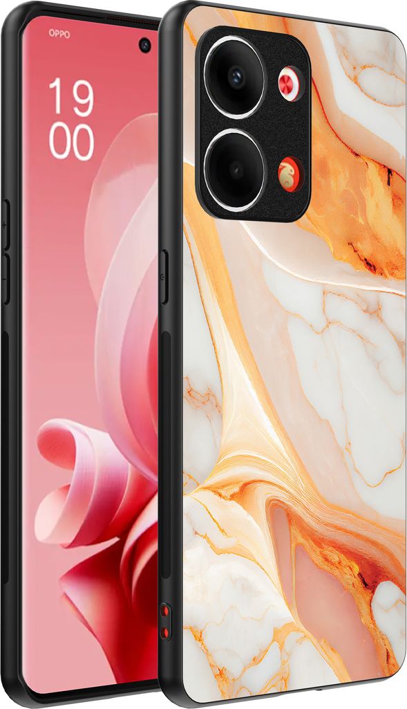 Smartphonica Telefon Fall geeignet für Oppo Reno 9 / 9 Pro mit Marmor-Druck - TPU zurück Abdeckung Fall Marmor-Design - Orange