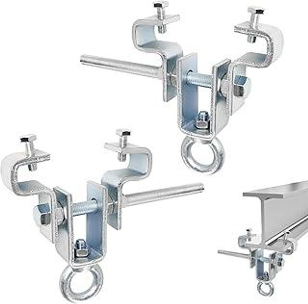 2 Stück Verstellbare Stahlträger Befestigung, Kranhaken, Trägerklemme für Schwere Säcke Hält 204KG - Einstellbar von 65 mm bis 225 mm, für V...