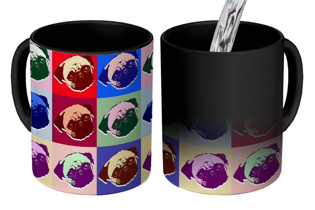 KitchenYeah Zauber Tasse Zaubertasse Magic Muster - Hund - Mops - Jungen - Mädchen - Kinder - Kinder 350 ml Farbwechsel Becher Geschenk Geschenk...