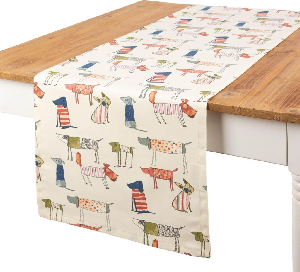 Tischläufer Baumwolle Hunde beige bunt 40x160cm von SCHÖNER LEBEN.