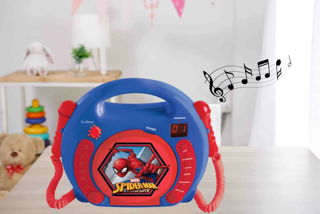 Lecteur CD enfant Spider-Man incassable avec 2 micros pour duos karaoké