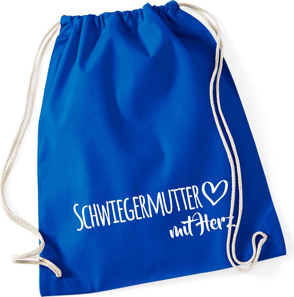 Huuraa Turnbeutel Schwiegermutter mit Herz 12 Liter Bright Royal Baumwolle Rucksack Geschenkidee