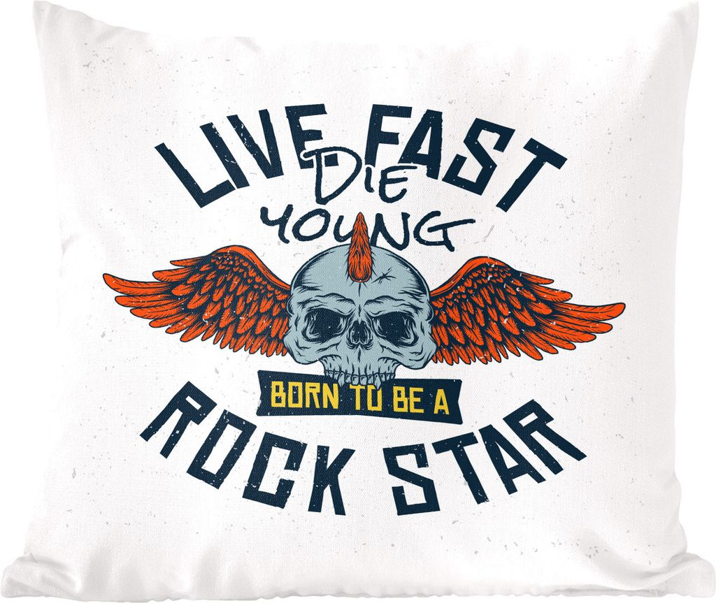 MuchoWow Zierkissen Sofakissen Wohnzimmer Dekokissen 45x45 cm Vintage - Totenkopf - Flügel - Schlafpolster - Polster für das Sofa