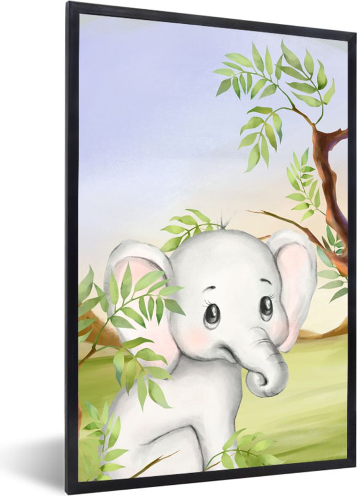 MuchoWow Gerahmtes Poster Dschungel - Elefant - Tiere 20x30 cm - Poster mit Schwarzem Bilderrahmen Wandposter Rahmen Foto Bilder - Drucken - Bild...