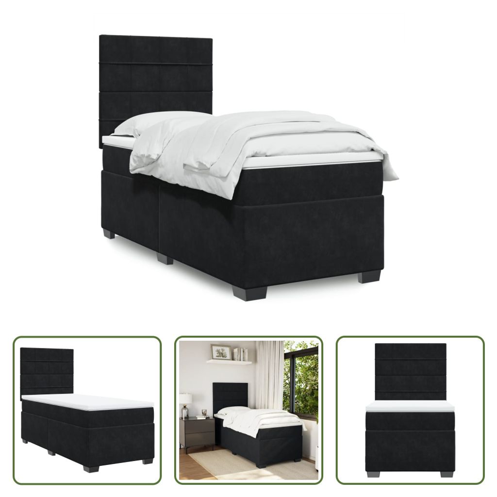 The Living Store Boxspringbett mit Matratze Schwarz 80x200 cm Samt