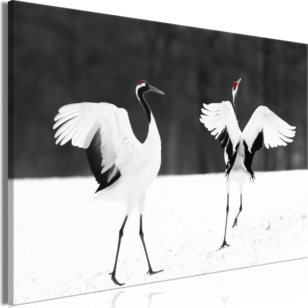 Quadro su tela italiano - Gru danzanti (1 parte) Largo 120x80 cm Animali g-B-0141-b-a