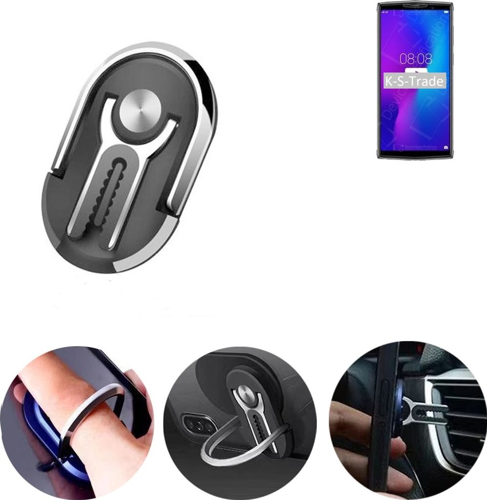 K-S-Trade 3in1 Smartphone-Ring Handy-Ring kompatibel mit Doogee N100 Fingerhalterung Handyring Tischständer Lüftungsgitter-Halterung Tisch Ständer