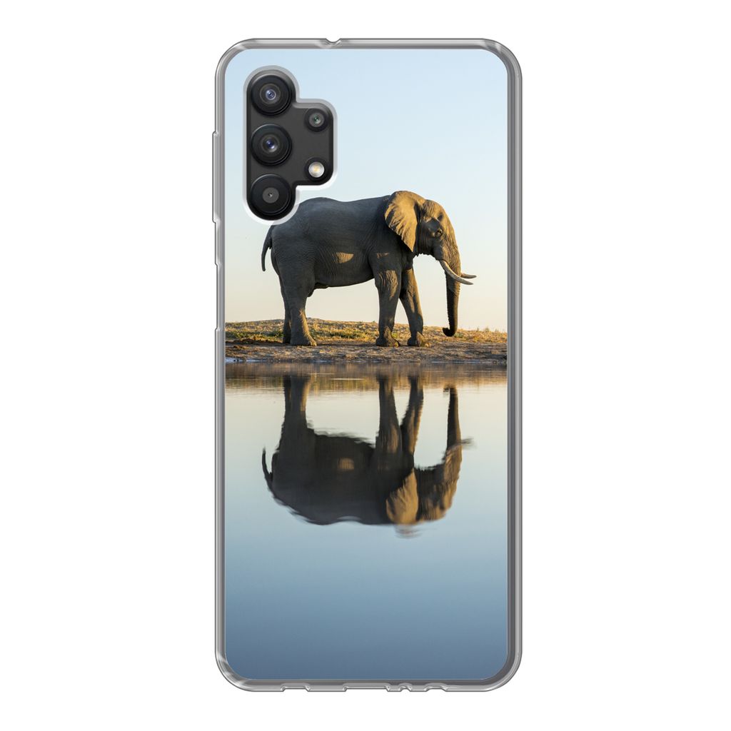 MuchoWow Handyhülle Schutzhülle Hülle für Samsung Galaxy A32 5G Elefant - Wasser - Bäume - Tiere - Natur Silikon Softcase Handy Hülle - Sof...