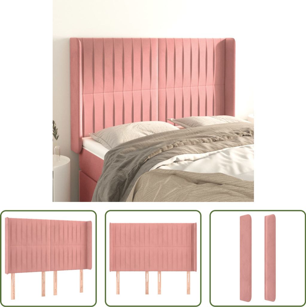 The Living Store Kopfteil mit Ohren Rosa 147x16x118/128 cm Samt