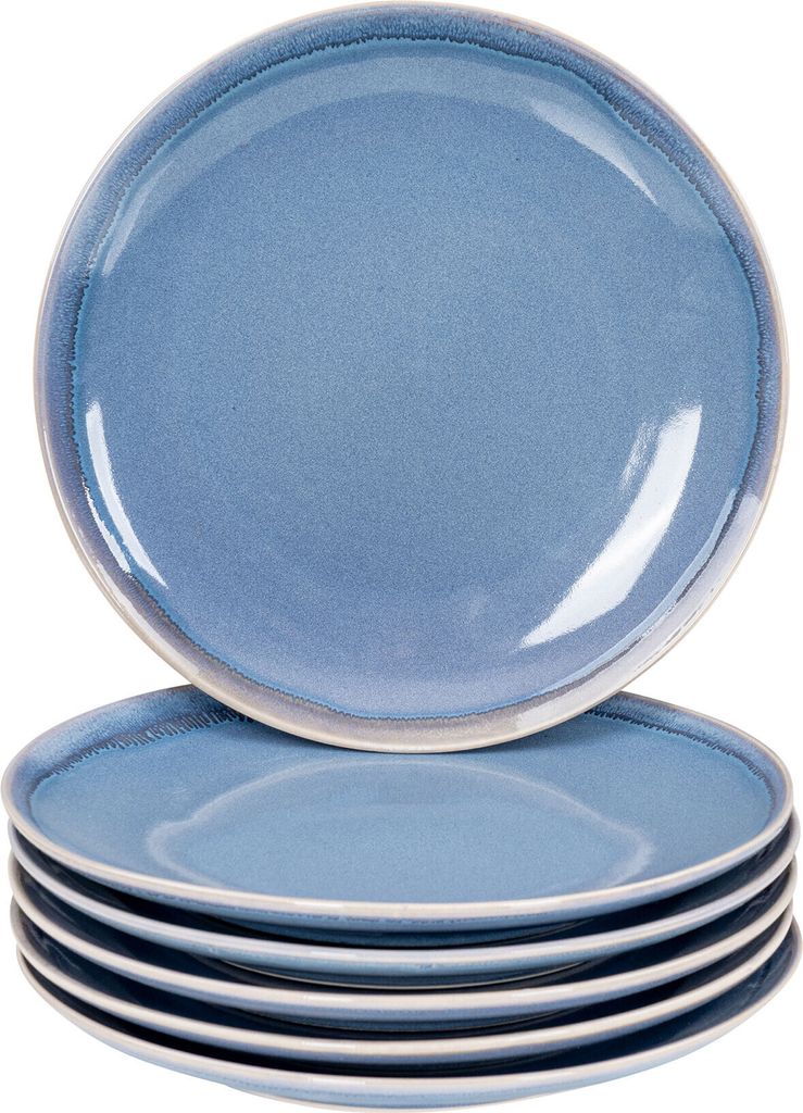 6er Set Steingut Teller Ø26cm Blau Speiseteller 6 Personen Geschirr Essteller Mikrowellenfest Spülmaschinenfest Modern Design