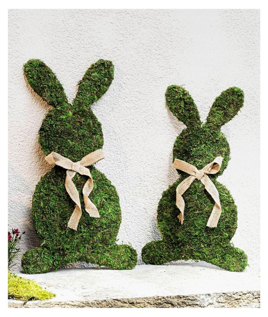 Dekofigur Moos im 2er Set, große Osterhasen, 46 + 52 cm hoch, Osterdeko, Moosdeko, Osterfigur
