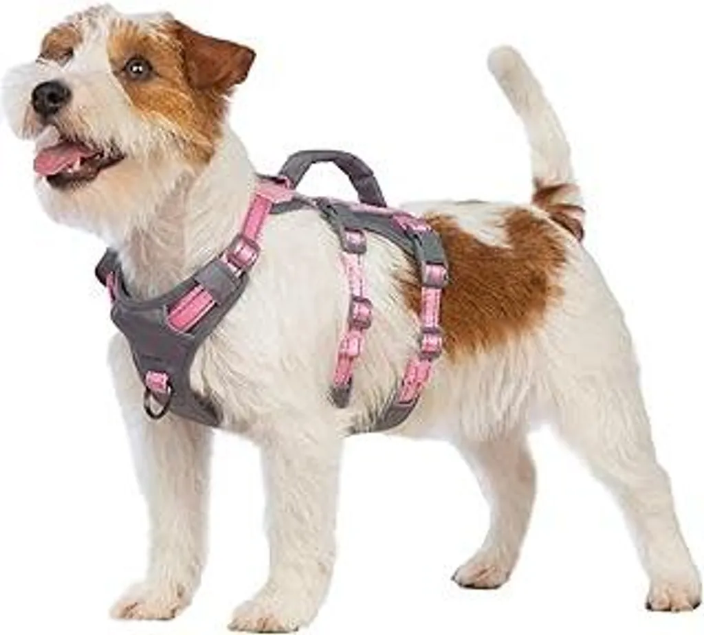 Huntboo Pettorina di sicurezza per cani a prova di fuga, pettorina antipanico per cani, pettorina riflettente per cani con maniglia, pettorina regolabile per cani di taglia piccola, media e grande (rosa chiaro, XS)