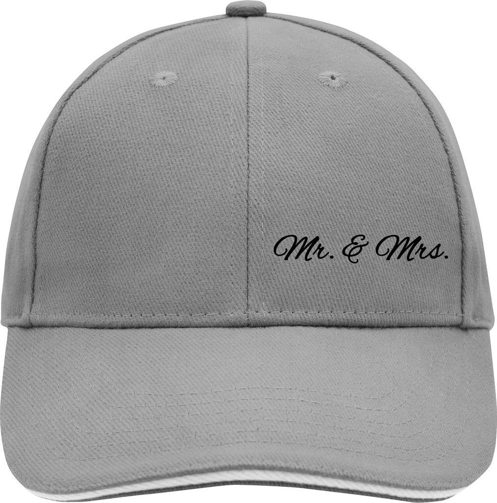 Huuraa Cappy Mütze Mr. & Mrs. Schriftzug Dark Grey/White Baumwolle 6-Panel Kappe Geschenkidee