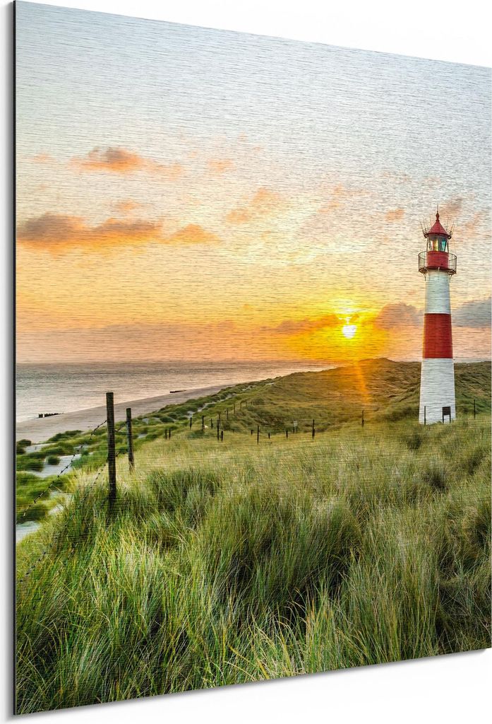 DEQORI Alu-Dibond Bild Silber 30x30 cm 'Leuchtturmliebe' Wandbild Metall dünn Design