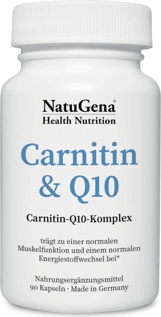 NatuGena Carnitin & Q10 | 90 Kapseln | Zur Förderung des Energiestoffwechsels und der Herz- und Muskelfunktion