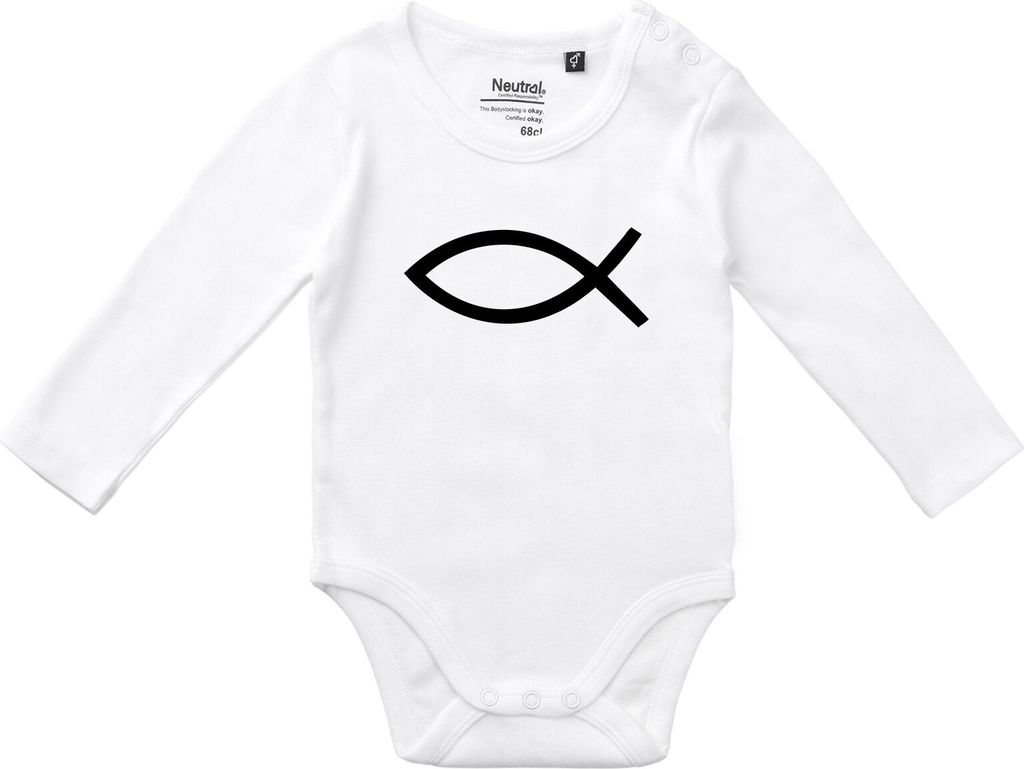 Huuraa Baby Body Fisch Symbol 74 White Baumwolle Fairtrade Langarmbody Geschenkidee