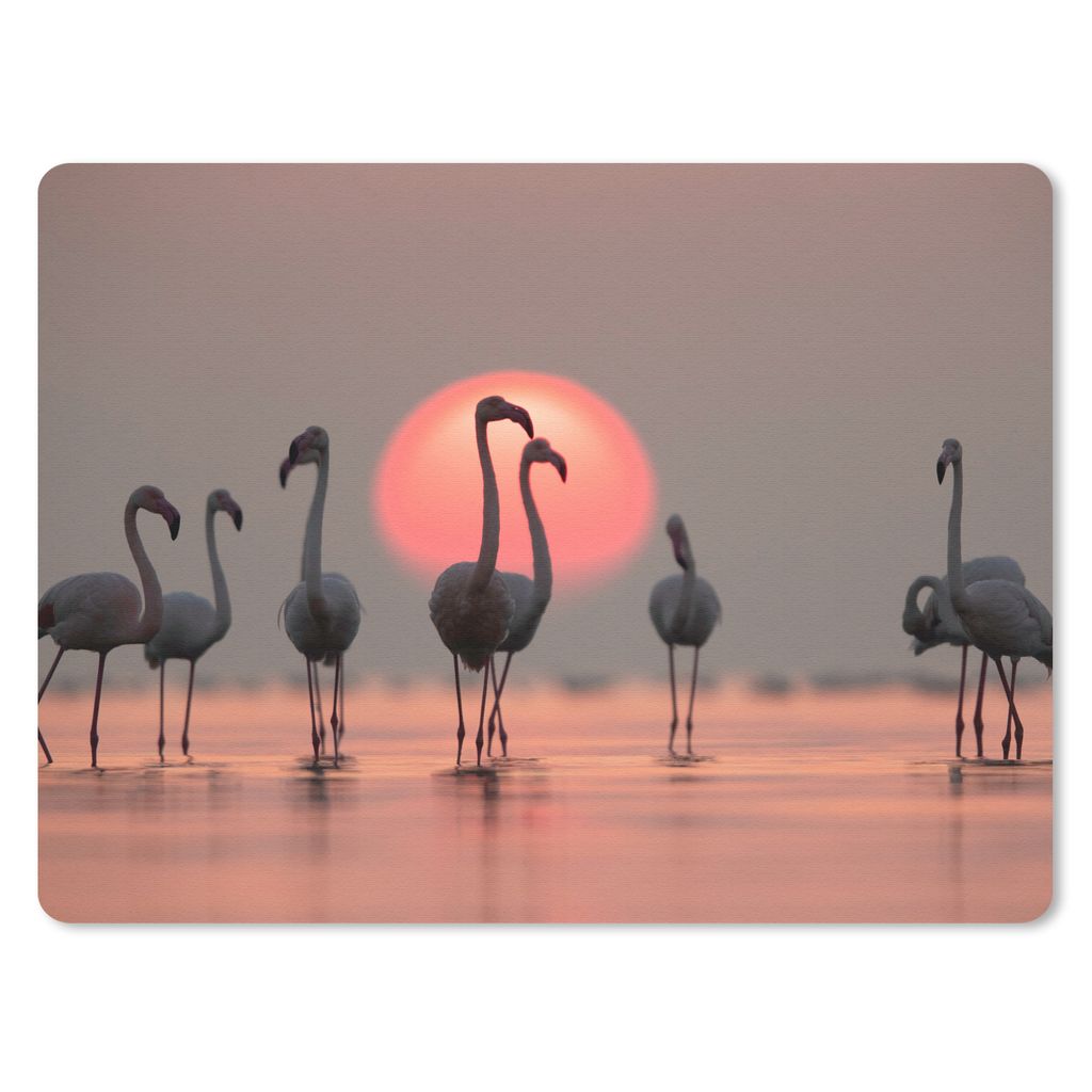 MuchoWow Mauspad Mousepad Vogel - Flamingo - Sonnenuntergang - Rosa 40x30 cm - Mousepads - Maus Mat - Pad - Mausunterlage - Anti Rutsch