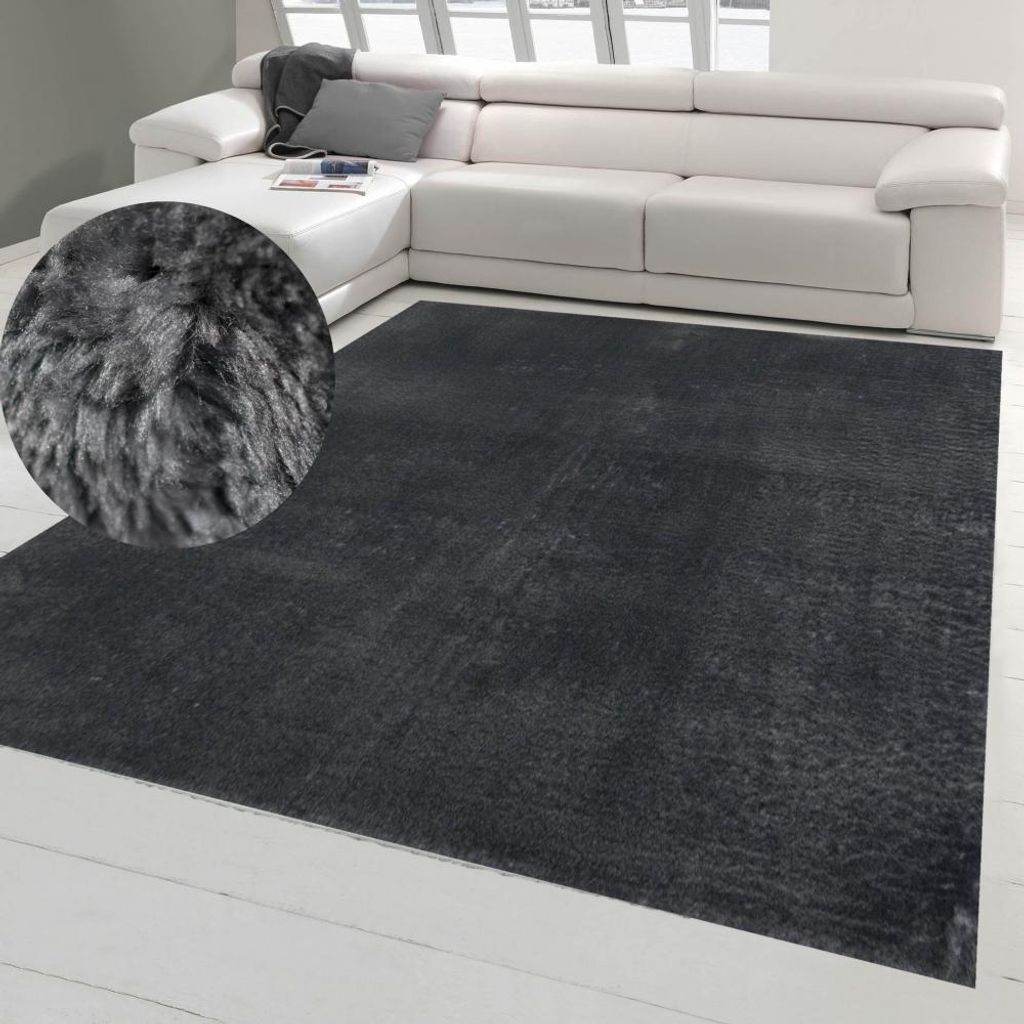 Shaggy Teppich Wohnzimmer weicher Hoch- & Langflor Flokati Badezimmer waschbar in anthrazit Größe - 160 x 220 cm
