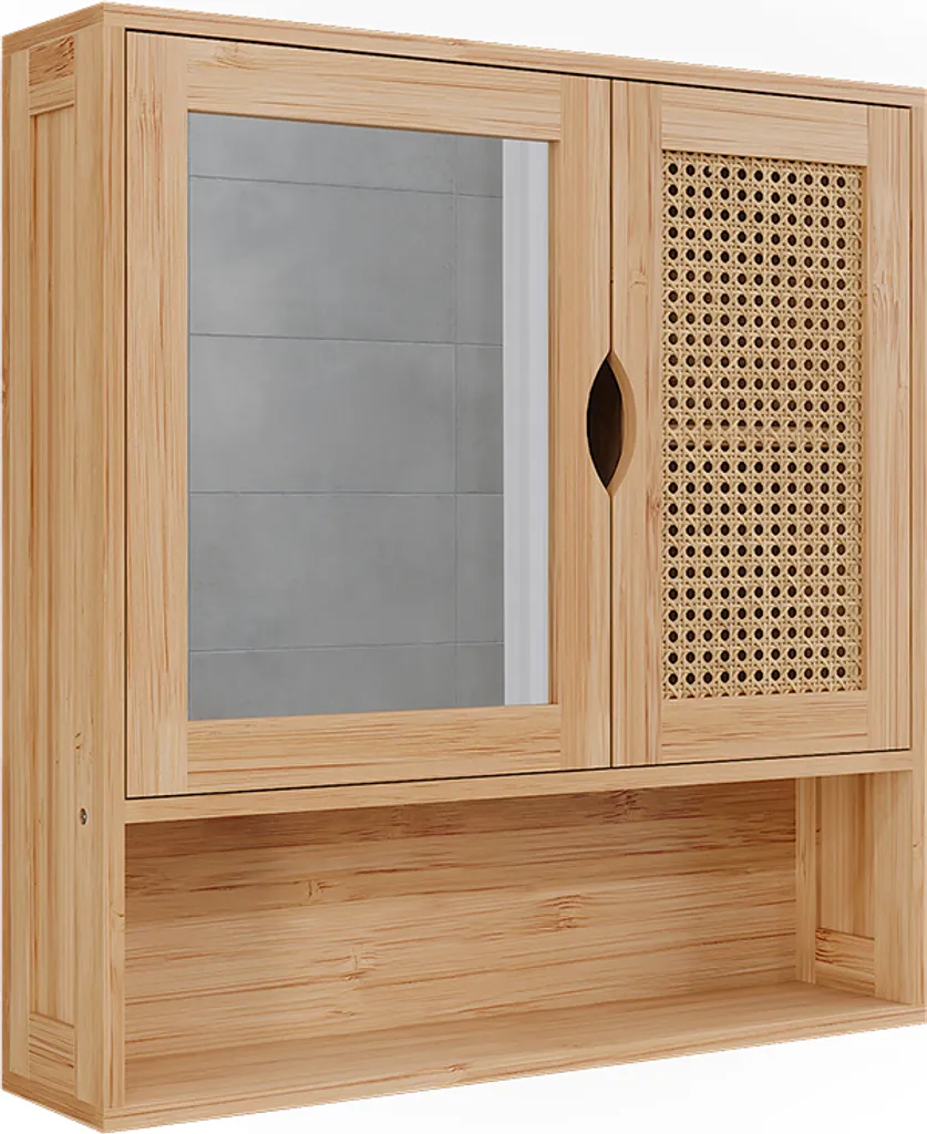 Vicco Liora Specchio Contenitore Bagno 56x58 cm Bambù e Rattan Naturale