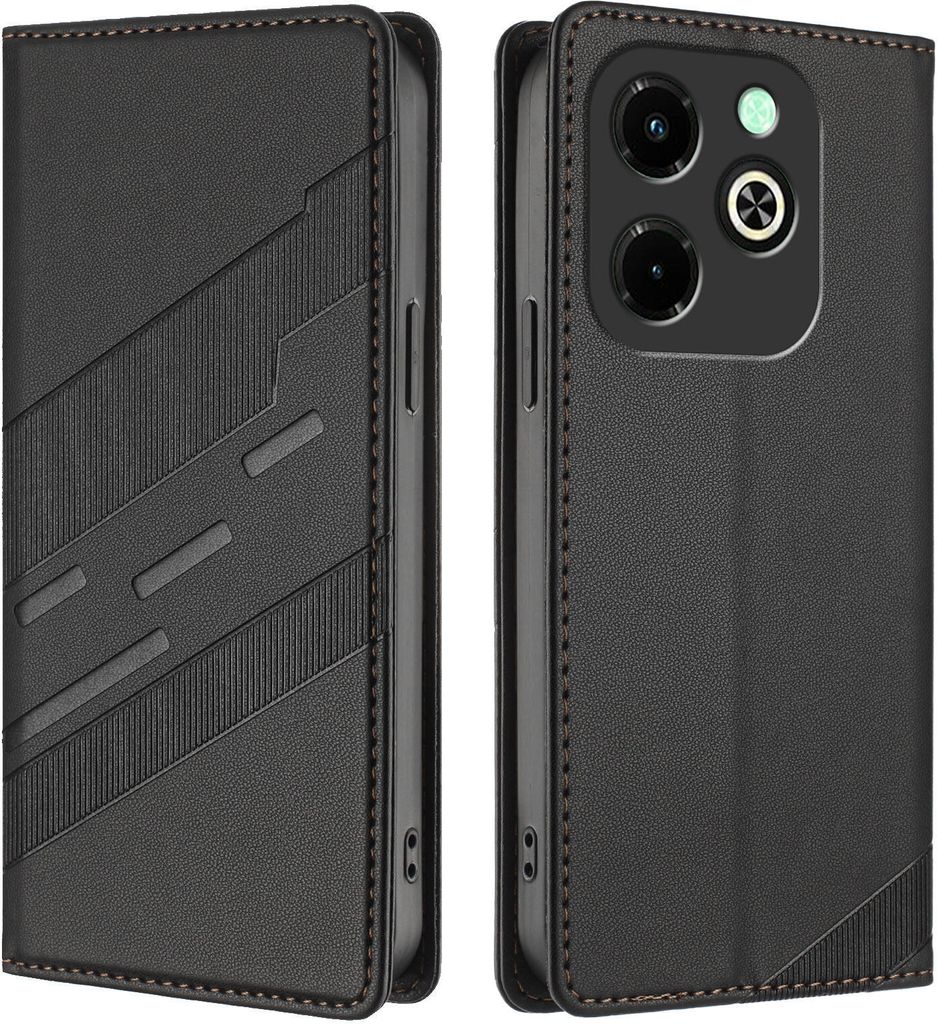 Hülle für Infinix Hot 40i, Kunstleder Brieftaschen Handyhülle mit Kartenfach und Standfunktion Schwarz