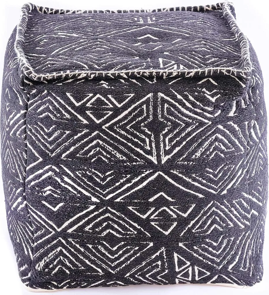 Grand Repose-pieds Carré 50 cm Pouf de Salon Mandala Life ART Noir Chic