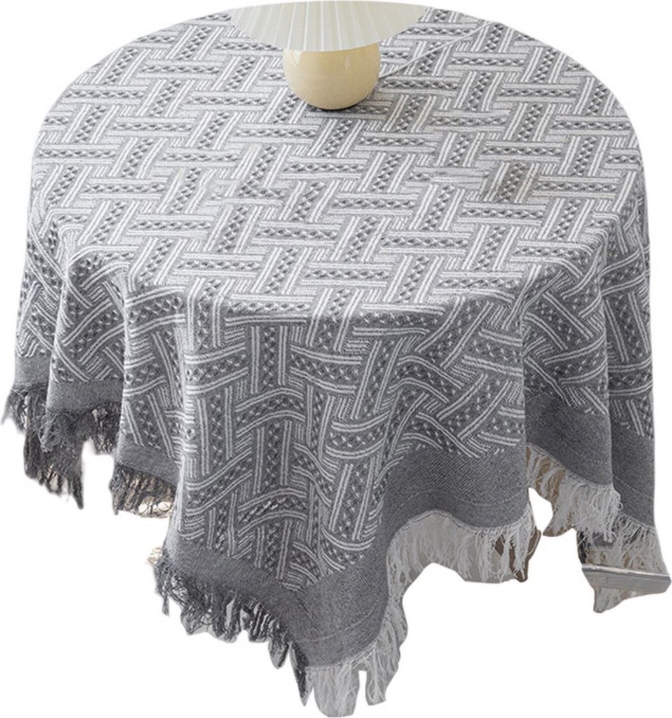 Tischdecke Quasten-Design hitzebeständig atmungsable, nicht Pilling Nicht-Schlupftischabdeckung für Esszimmer-Hellgrau ,Größen:90cm