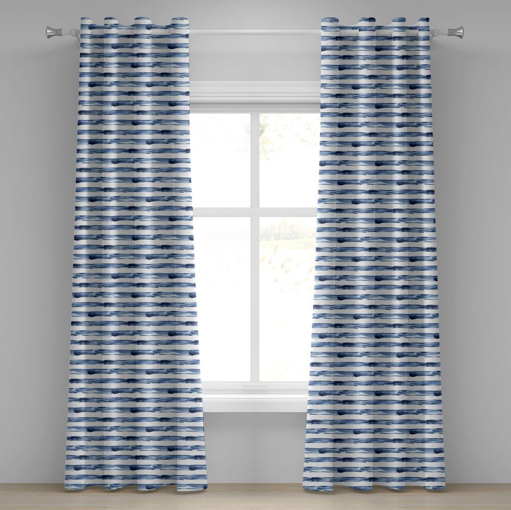 ABAKUHAUS Harbor-Streifen Ösenvorhang, Aquarell-Art-Malerpinsel streift Marinesoldaten-Symbol-Linien-Bild, Dekorative 2-Panel-Fenstervorhänge, 28...