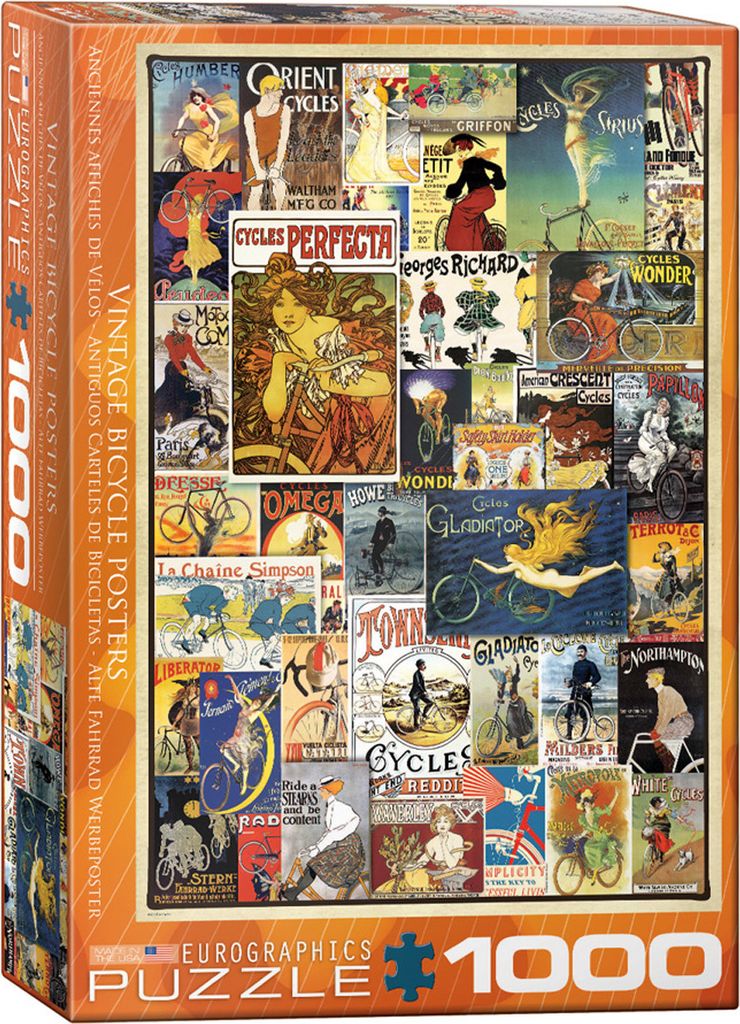 1000 Teile Puzzle - Puzzle - Vintage Fahrradwerbung Art Deco + DeLuxe 3er Set Puzzle Zubehör