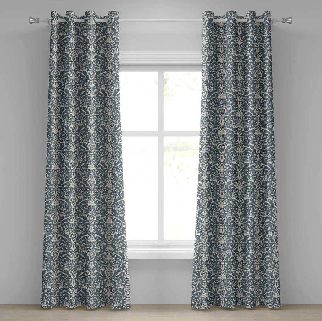 Rideaux décoratifs symétriques gris crème en damas pour salon - 280x175 cm
