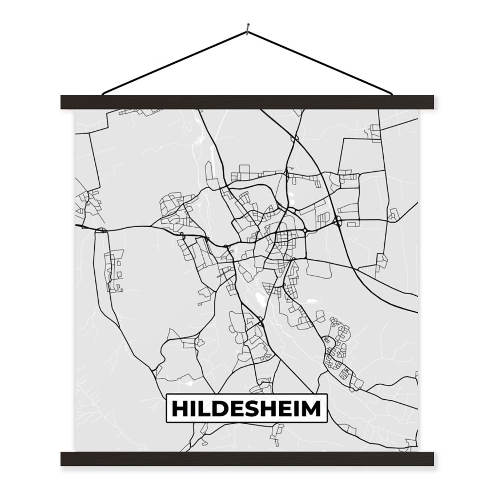 MuchoWow Textilposter Hildesheim - Karte - Stadtplan - Deutschland - Karte 40x40 cm mit schwarzem Rahmen - Fotos