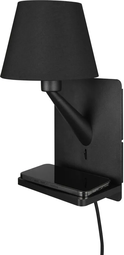 Luminaire de lecture noir TRIO COMFORT E14 avec chargeur smartphone