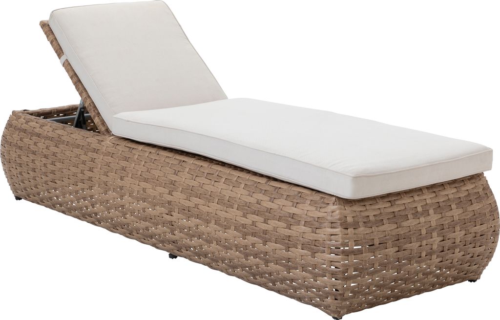 Dehner Gartenliege Tulum, mit verstellbarem Kopfteil / Polster, 195 x 94 x 60 cm, Aluminium / Kunststoff / Polyester, braun / weiß