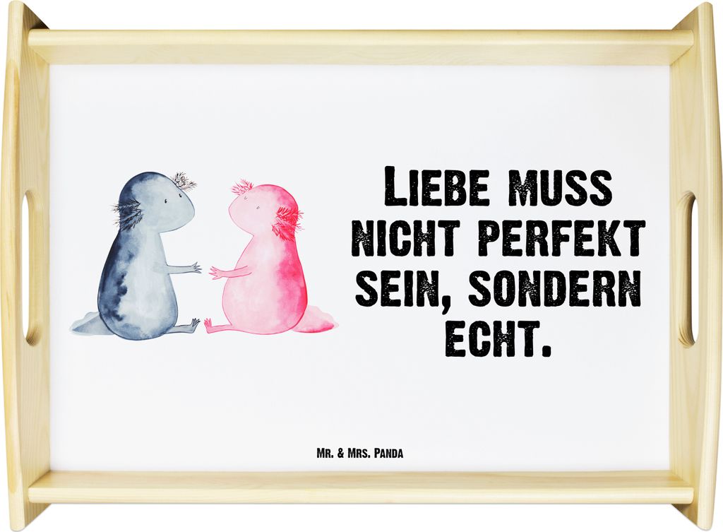 Mr. & Mrs. Panda sofatablett Axolotl Liebe - Weiß - Geschenk, Serviertablett, Tablett, holz, Valentinstag, Sofa, Servier, Liebesbeweis, teetablett