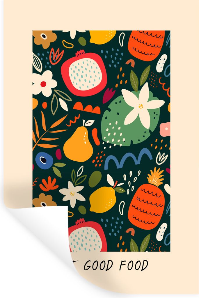 MuchoWow Wandtattoo Wandsticker Wandaufkleber Zitate - Sprichwörter - Essen Sie gut - Obst 80x120 cm Selbstklebend und Repositionierbar - Reposi...