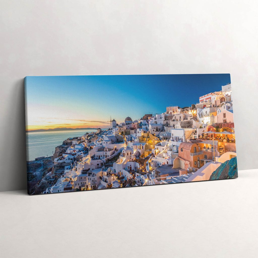 Sonnenuntergang auf Santorin – Leinwandbild Wandbild – 140x70 cm – Leinwandbilder – Wandbilder – Schlafzimmer – Flur