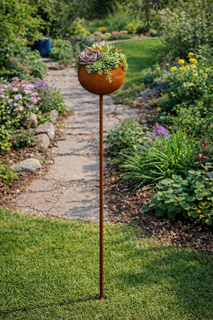 Bornhöft Gartenstecker Edelrost mit Kugelschale, Ø 15 cm, Produktbild 