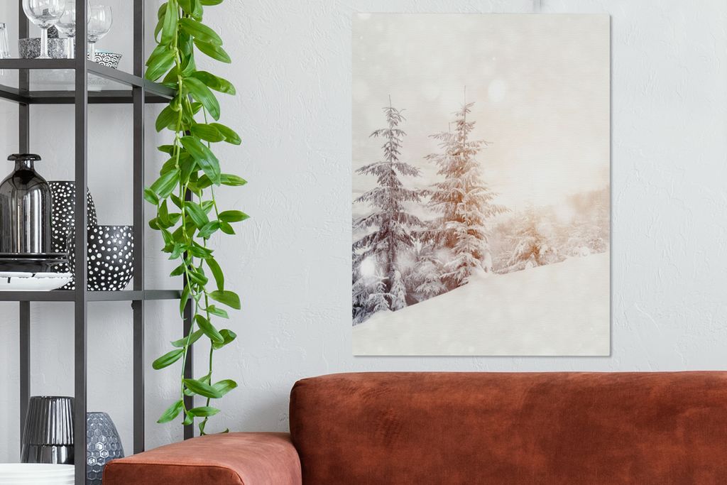 MuchoWow - Leinwandbilder - Baum - Schnee - Winter, Wandbild, Wanddeko Bilder Wohnzimmer, 60x80 cm