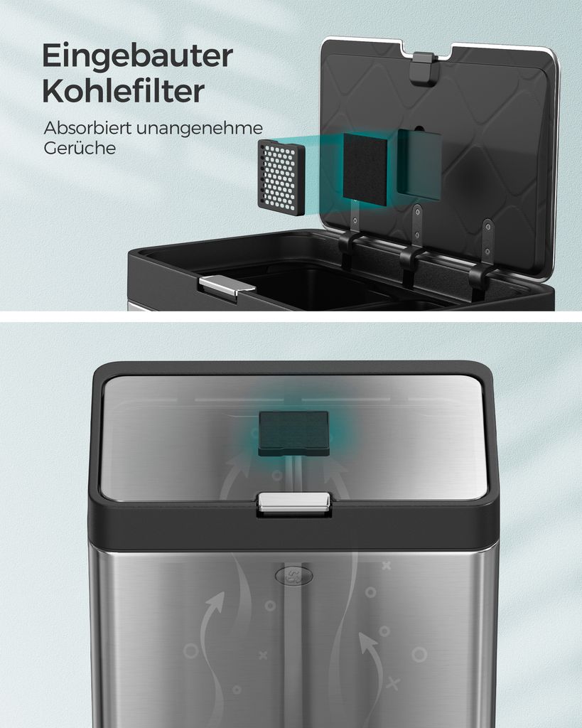 SONGMICS Mülleimer Küche, 60L Mülltrennsystem 3 Fächer Produktbild 4