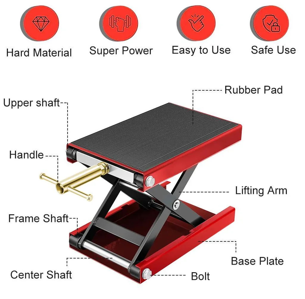 Cric de levage moto plateau antidérapant 500kg - Support atelier rouge