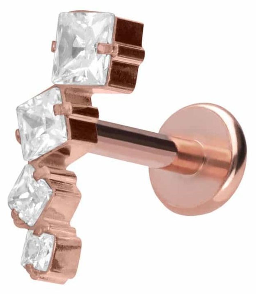 Ohrpiercing, Nasenpiercing Titan Labret mit Push Fit KRISTALLBOGEN RoséGold Stablänge: 9mm | Stabstärke: 1,2mm