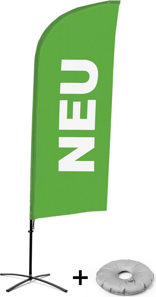 Showdown Displays Beachflag Alu Wind Komplett-Set Neu Grün Deutsch Kreuzständer