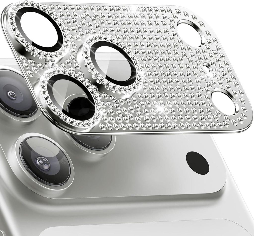 Kamera Schutzglas für Apple iPhone 17 Pro Max Metall mit Diamant Optik Silber